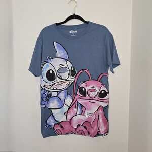 NWT Disney Stitch & Angel Graphic Tee Shirt Size M Blue Ovesized Crew Neck